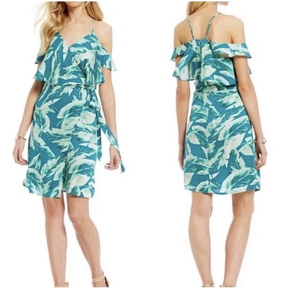 Gianni Bini Dresses & Skirts - Gianni Bini Tropical Midi Wrap Dress Women‎ Size Medium Aqua Summer Beach Cruise